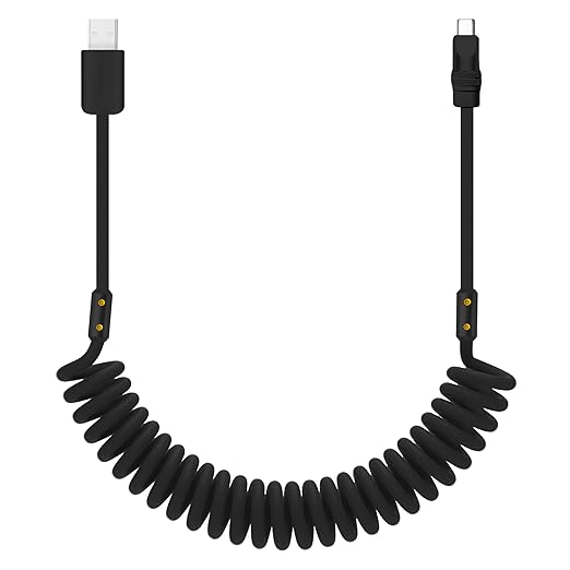chubbycable Curly Chubby 120W Coiled USB C Cable Retractable Fast Charging Cable for Car Charger Cord Compatible with iPhone 17-15 Series, Black, USB-A to Type-C, 2.29FT-3.6FT