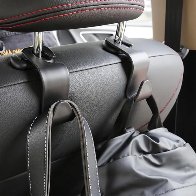 Osilly Car Seat Headrest Hook, 4 Pack Auto Seat Hanger Storage Organizer for Purse Handbag Coats Grocery Bags, Automotive Interior Accessories, Universal Vehicle Backseat Hanging Hook (Black)