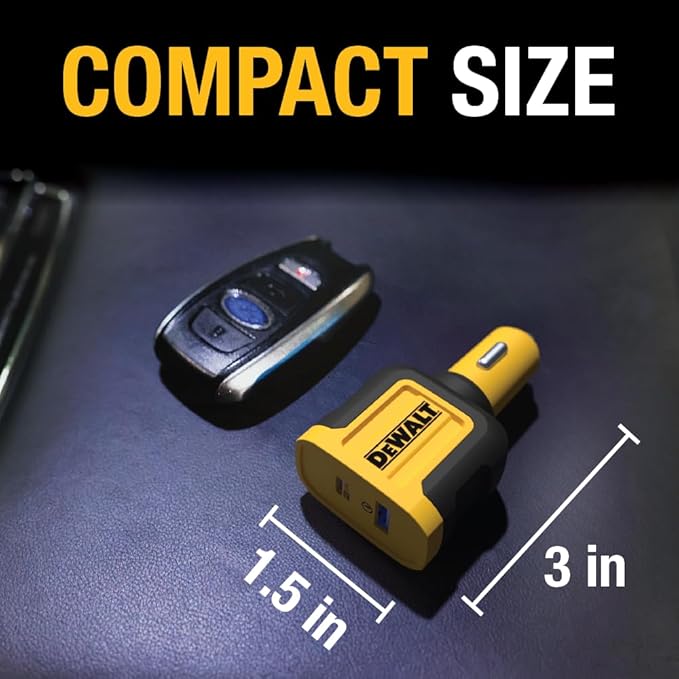 DEWALT Heavy Duty USB + USB C Car Charger Adapter, 49.5W Cigarette Lighter USBA Charger, PD Car Charging Adapter PPS 30W Quick Charge 3.0 Fast Charging for iPhone 17/16/15 Pro Max Samsung Galaxy Pixel