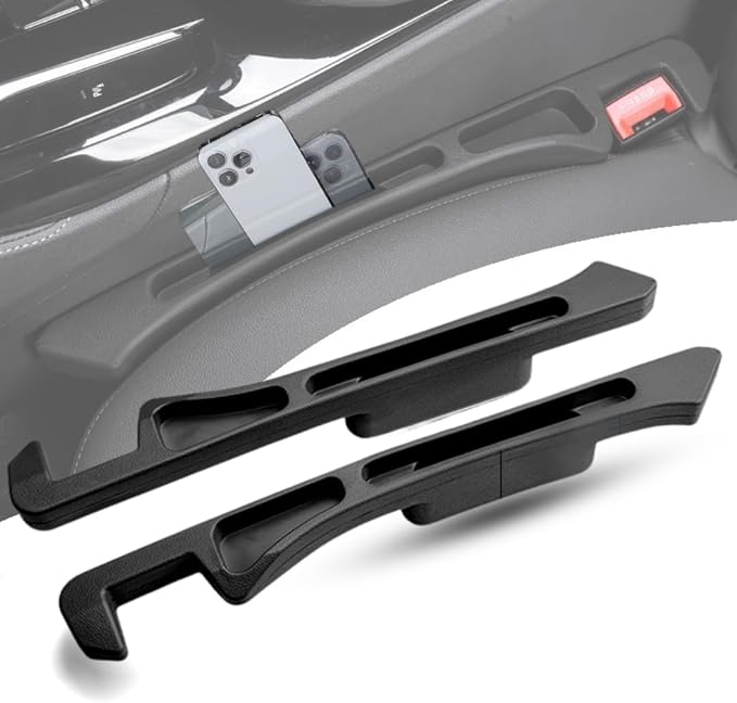 Car Seat Gap Filler Organizer 2 Pack - Universal Side Pocket Console Storage with Phone Slot & Charging Hole - SUV & Truck Interior Accessories - Crevice Blocker & Catcher for Gaps 1.1-2" - Black