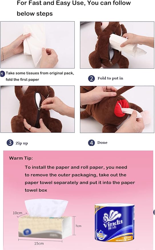 Elephant Tissue Box Cover Plush Tissue Box Holder for Car, Home, Decorative Holder/Organizer for Bathroom Vanity Countertop, Nightstands, Office Desk (Monkey)