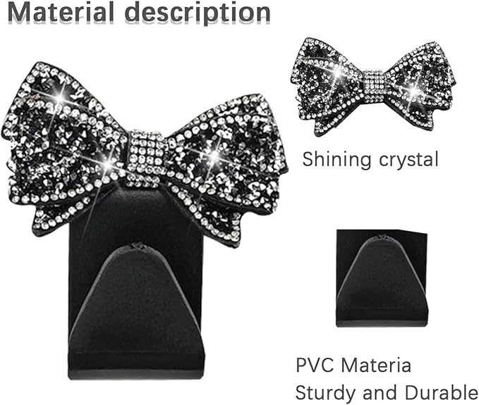 Zpana Bling Car Headreat Hook, 2PCS Crystal Rhinestone Cute Bow Vehicle Seat Back Hanger Storage for Purses Bags Grocery, Diamond Auto Rear Seat Organizer, Universal for SUV Truck Sedan (White)