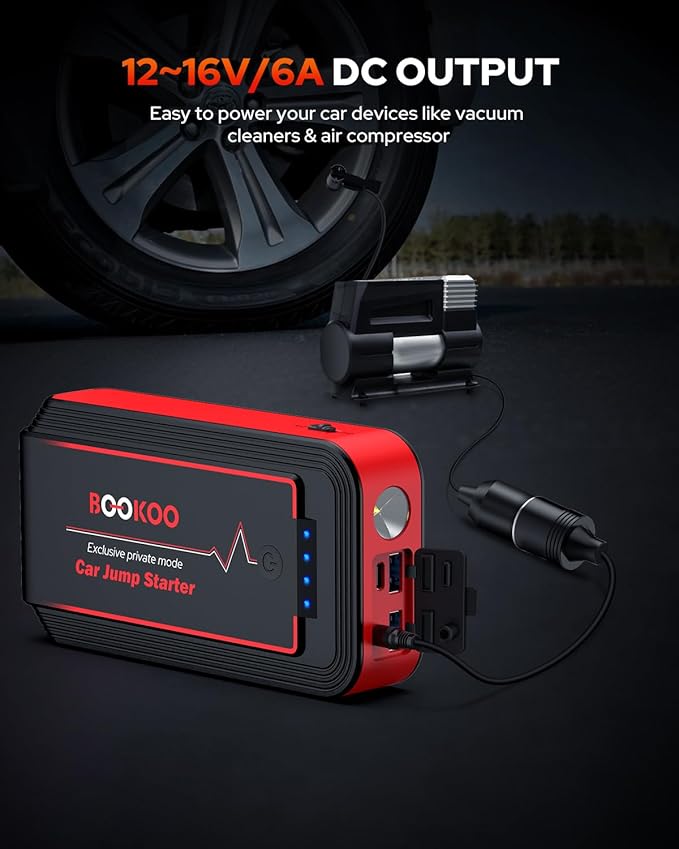 BOOKOO Car Battery Jump Starter,4500A Portable Car Jumper Starter for upto 10L Gas and 8L Diesel Engines,12V Jump Box with Jumper Cables,USB QC3.0,128W DC Port,LED Light for Car Trip and Emergency Use