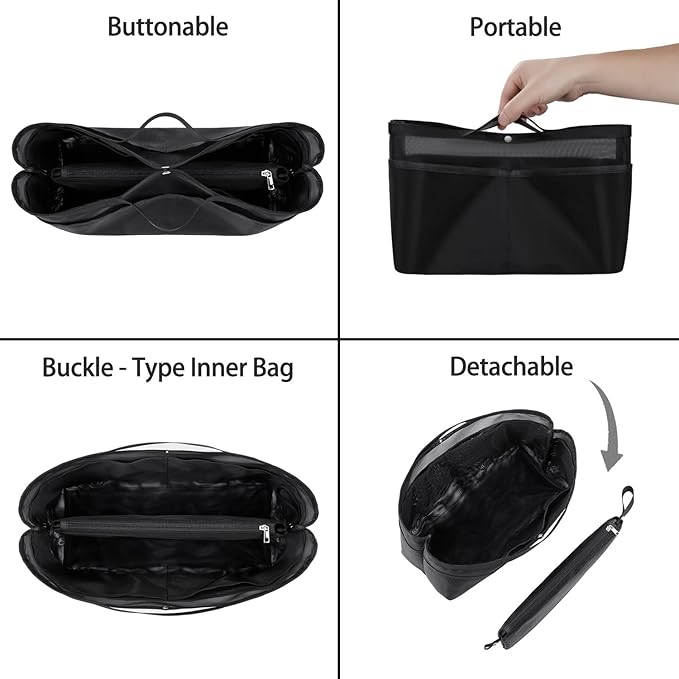 ZTUJO Purse Organizer Insert For Handbags,Mesh Bag Organizer Insert With Zipper Bag Tote Shaper Fit Speedy Neverful PM MM le Pliage,Light Weight (Black, Large)