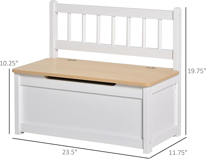 Qaba Toddler Toy Box Storage Bench with Large 27 L Interior, Kids Storage Bench Seat with Storage for Toddler Playroom Furniture, Kids Bedroom Furniture, Toy Organizer and Storage Bin White