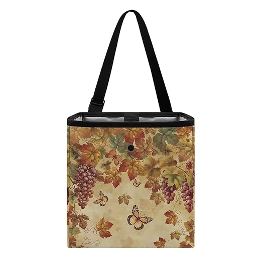 Butterfly Maple Leaf Car Trash Can Cute Leakproof Car Garbage Bag Hanging Trash Bin Grapes Print Automotive Garbage Cans for Back/Front Seat/Console Car Accessories