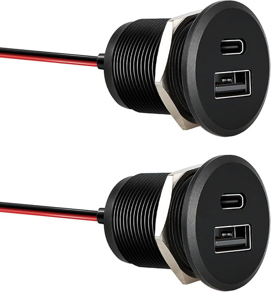 Acegoo RV USB Outlet All-Aluminum Type A + Type C Ports 12V/24V USB Charger, Recessed Mount 24W High-Speed Charging Socket, PD3.0 & QC3.0 Fast Charger for Camper Trailer Van Car Boat Golf Cart (2Pcs)