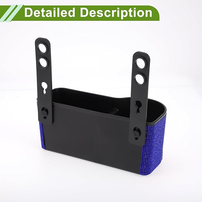 Universal 7.9" Length 3.5" Width 3.1" Height Car Trash Can Hanging Trash Bin Plastic Rhinestone 1 Pc with Hook Blue