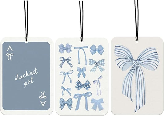 Blue Bows Coquette Car Air Freshener, Blue Cute Car Interior Accessories Hanging 3Pcs, Luckiest Girl Preppy Retro Rear View Mirror Decor, Girly Preppy Car Decor for Women Girls(Lavender)