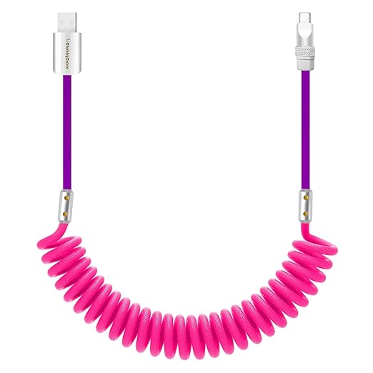 chubbycable Curly Chubby 120W Coiled USB C Cable Retractable Fast Charging Cable for Car Charger Cord Compatible with iPhone 17-15 Series, Pink and Purple, USB-A to Type-C, 2.29FT-3.6FT