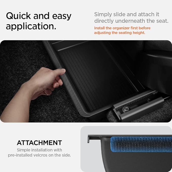 Spigen Under Seat Storage Box Organizer for All Tesla Model Y (2020-2026) [Model Y 2025/26 Juniper: Only rear of front row seats]