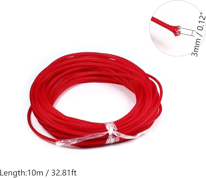 Aicosineg Cable Sleeve Braided Sleeving PET Wire Loom Tubing Cable 32.81ft-1/8inch Wrap Protector for HiFi Audio and Video Headphone Cable Protect Wires from Chewing of Pets Red