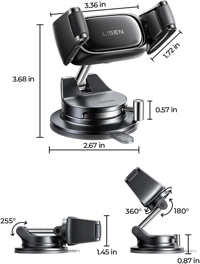 LISEN Suction Phone Mount for Car, [Cases Friendly ] Auto-Adjusting Phone Holder, Easy One Touch Car Cell Phone Holder Car Phone Mount for iPhone 17 Pro Max 16 15 14 Galaxy S25 Ultra All Cases, White