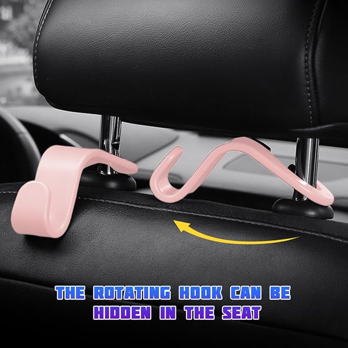 Car Seat Headrest Hooks, Multifunctional 4PCS Vehicle Back Seat Storage Hanger Holder for Hangbag Coat Grocery, Auto Interior Headrest Hook Organizer, Universal for Vehicles (Light Pink)
