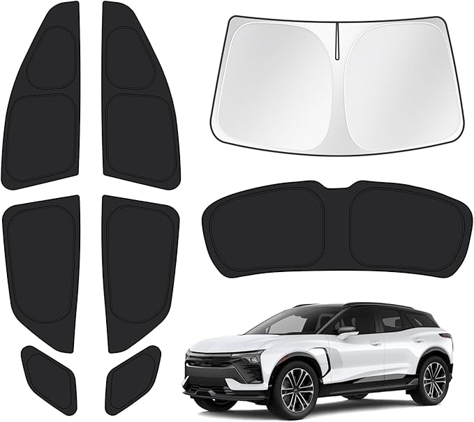 T TGBROS Windshield Sun Shade for Chevrolet Blazer EV 2024 2025 2026 Car Window Shades Thicken UV Block and Blackout Privacy Foldable Sunshades 8PCS Accessories Keep Cool Sun Visor Covers