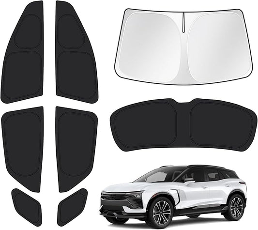 T TGBROS Windshield Sun Shade for Chevrolet Blazer EV 2024 2025 2026 Car Window Shades Thicken UV Block and Blackout Privacy Foldable Sunshades 8PCS Accessories Keep Cool Sun Visor Covers