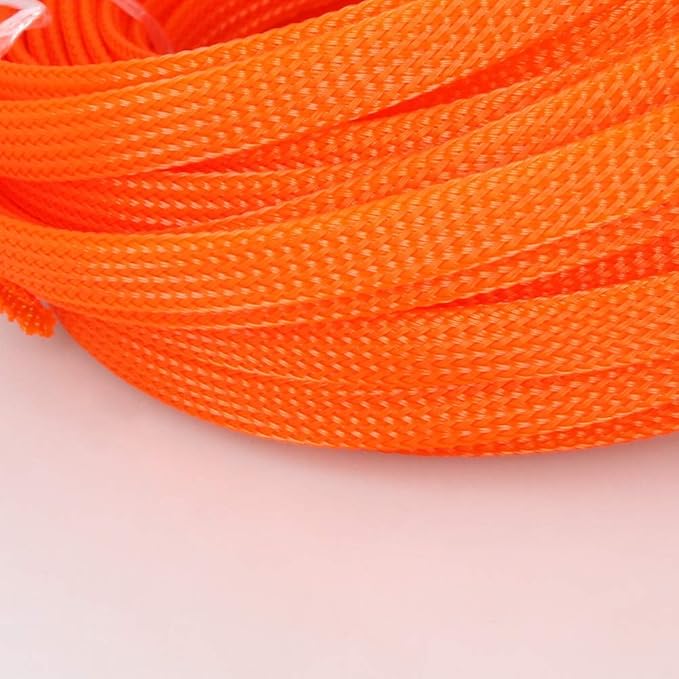 Aicosineg 32.81FT PET Braid Cable Sleeving Flexible Wire Mesh Sleeve Wire Braided Protective Sleeve 0.33inch Wrap Protector for Power Cord Protection Flame Retardant Cable Manage Orange