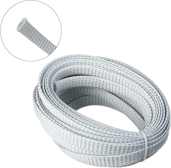 Aicosineg 32.8ft PET Flexible Braided Cable Sleeve 0.47inch Width Wire Loom Sleeving and Organizer Flexible Wire Mesh Sleeve for TV Audio PC Cords from Pets Chewing Silver