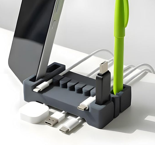 CordBrick DeskBrick Silicone + Steel-Weighted Cord Holder for Desk. Weighted Cord Organizer & Cable Management for Desktop. Useful Phone Accessory & Cable Holder for Office, Home. No Adhesive. Gray