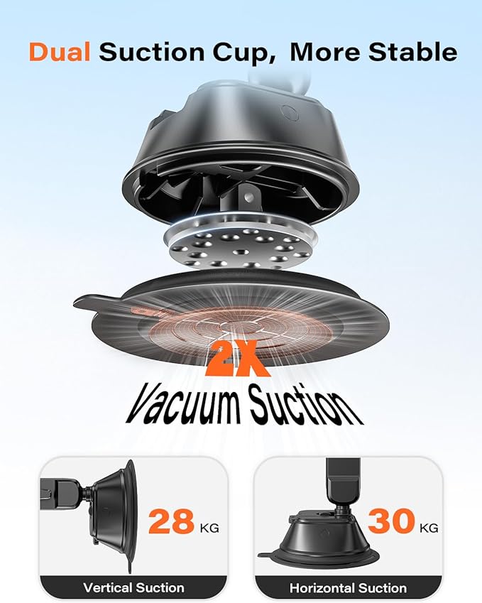 A2C Heavy Duty Suction Cup Phone Mount with Aluminum Alloy Arm & Clamp, 66LBS Vacuum Suction Phone Mount for Windshield Dashboard, Universal Car Phone Holder for All Phones Fit Jeep Wrangler, F150