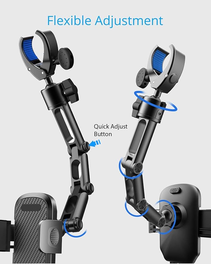 Quyee Phone Holder Car, Rear View Mirror Phone Holder - Aluminum Alloy Mount Multi-Angle Adjustment Rotatable and Retractable Compatible with All 4-7 Inch iPhone and Android Cell Phones (Black)