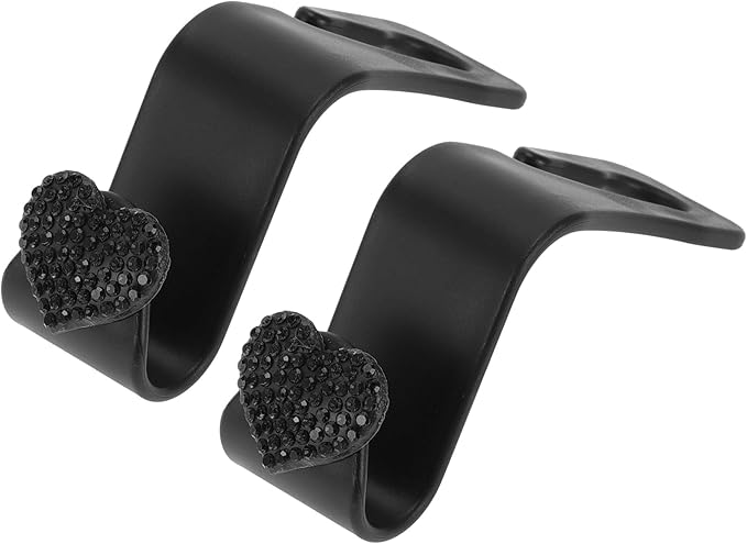 Car Seat Headrest Hook Interior Accessories for Most Car, SUV, Truck Car Seat Back Organizer Hooks Plastic Rhinestone Sturdy Black 2.4"x1.26"
