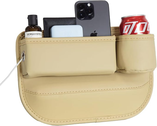 1 Pack Car Seat Gap Filler Organizer, Car Seat Organizer, Seat Gap Storage Box with Cup Holders for Drink, Car Leather Cup Holder Gap Bag Front Seat for Phone, Sunglasses,Keys(Right Side)