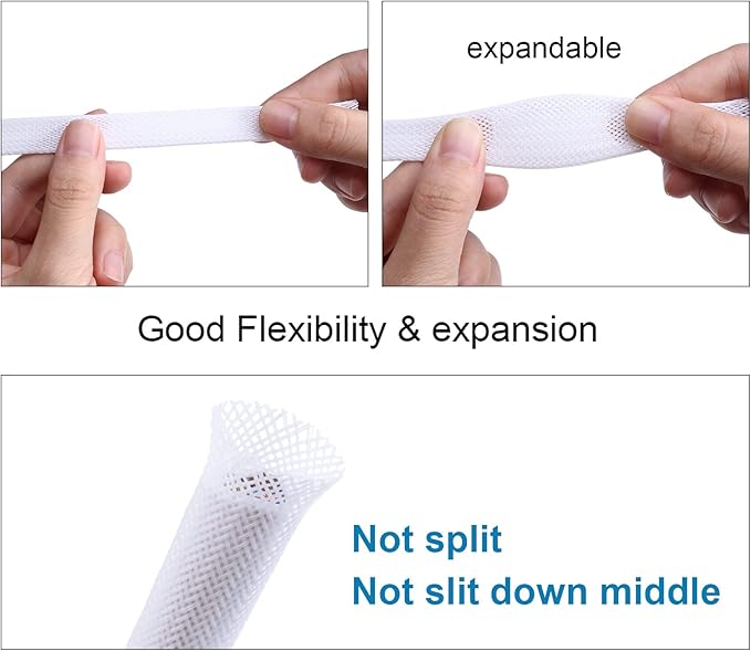 100ft - 1/4 inch PET Expandable Braided Sleeving – White – Alex Tech Braided Cable Sleeve