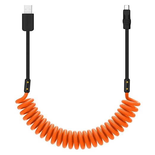 chubbycable Curly Chubby 120W Coiled USB C Cable Retractable Fast Charging Cable for Car Charger Cord Compatible with iPhone 17-15 Series, Orange+Black, USB-A to Type-C, 2.29FT-3.6FT
