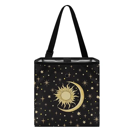 Car Trash Bag Hanging, Sun Moon Stars Pattern Garbage Bag and Water Resistant Trash Can for Car, Leakproof Trash Can for SUV Truck Car Accessories(Black)