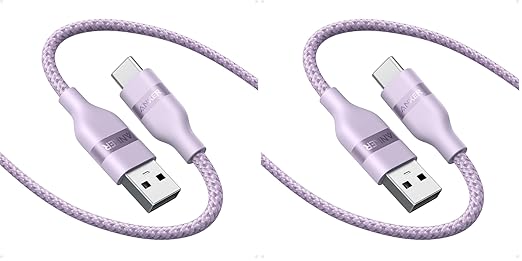 Anker Car Carplay Cable for iPhone 17 16 Pro Max Plus, Upcycled Braided USB A to USB C Car Charger Cord for Samsung Note20 and More (6FT,Violet) (Pack of 2)