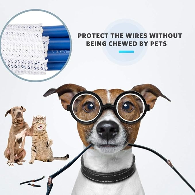 AGPTEK Cable Sleeve, 6.6ft - 2/3 inch Cable Management Desk Cord Cover Organizer Wire Hider for Home Office Computer TV Wire Loom Tubing Pet Proof Cord Protector from Cat Dog Chewing, White