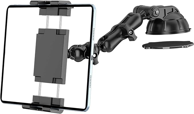 PLDHPRO Tablet Car Mount for Dashboard & Windshield, Heavy Duty iPad Holder for Truck, 360° Adjustable Suction Cup Stand Fits 5.1–15.6” Tablets & Phones, Stable for GPS & Road Trips