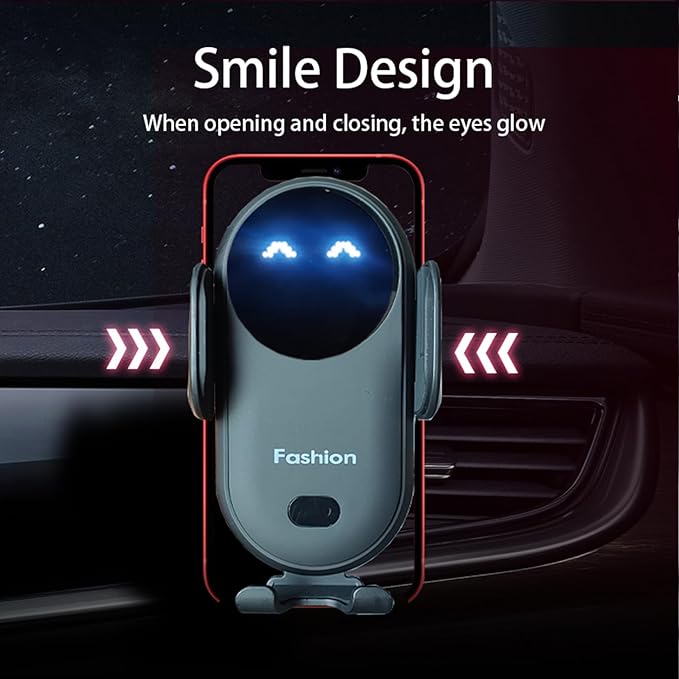 Wireless Car Charger Mount, Cute Car Phone Holder, Automatic Clamping Air Vent Dashboard Smart Phone Holder for iPhone 15/14/13/12/11//XS/XR/8, Samsung S23/22/21/20/Note 20, etc (Black)