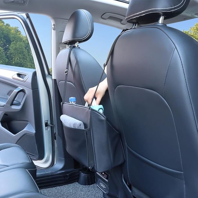 Car Handbag Purse Holder Between Seats Leather Car Front Seat Storage Bag Large Capacity Car Organizers for Book Document Phone Bottle Tissue Toy (Black Style-1)