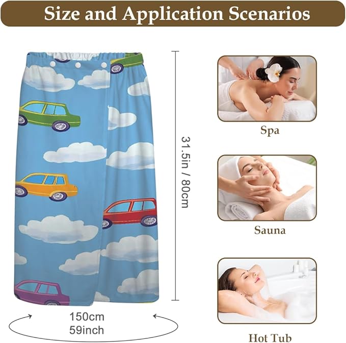 Women's Bath Wrap Colored Cars Clauds Absorbent Shower Spa Body Bath Robe Wraps Bathrobe Towel with Adjustable Closure