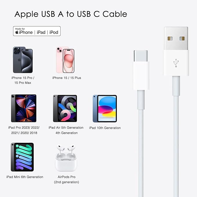 Car Carplay Cable for iPhone 17 16 15 Charger Cord,4 Pack 3FT USB A to USB C Cable for iPhone 17 Pro Max/16 Pro/15 Plus Charger,USB C Car Charger for Apple 17 Air/16 Pro Max/16e/15-Black