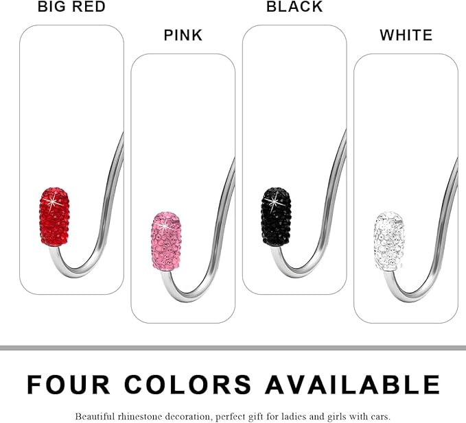 2PCS Car Headrest Hook, Bling Diamond Auto Hooks Stainless Steel Backseat Hangers, Universal Rhinestone Cute Seat Back Organizer Hanger for Purse Bag Clothes, Car Accessories (White)