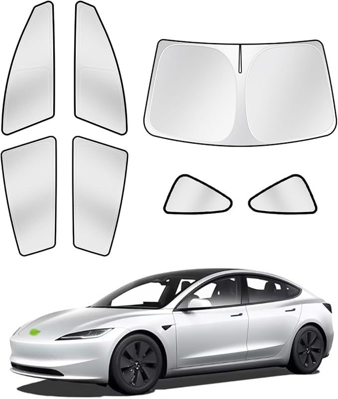 Canvcle Sunshades for Tesla Model 3 2016-2025 2026 (Fit Model 3 Highland) Accessories Windshield Sun Shade Side Rear Window Shade Cover Sun Visor Shield Privacy Protection Keep Vehicle Cool 7PCS