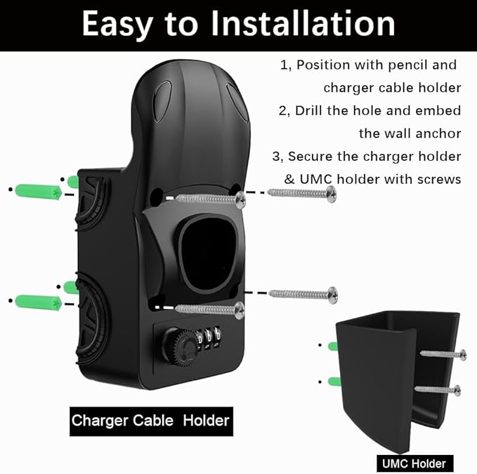 Tesla Charger Holder & UMC Holder, with Combination Lock, Compatible with Model 3/S/X/Y, Premium Charging Cable Organizer for Tesla Gen 2 Mobile Connector Wall Mount