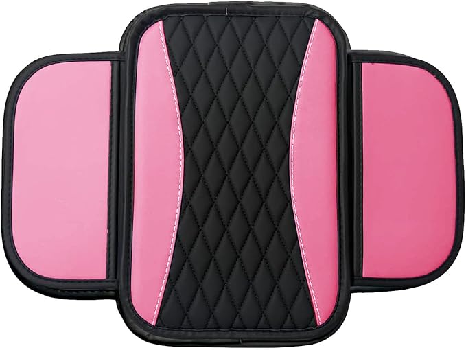 Leather Car Center Console Cover with Side Pockets, Upgraded Arm Rest Cover for Car Seat Organizer, Middle Console Cover Stylish Car Decoration, Universal for Most Vehicles (Pink)