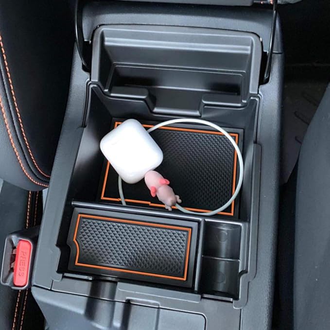 EDBETOS Center Console Organizer Tray Compatible with Subaru Crosstrek 2018-2022 2023 and fits Impreza 2017-2022 2023 Accessories Armrest Secondary Storage Box ABS (Orange Trim)