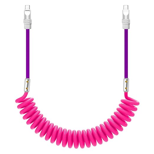chubbycable Curly Chubby 240W Coiled USB C Cable Retractable Fast Charging Cable for Car Charger Cord Compatible with iPhone 17-15 Series, Pink and Purple, Type-C to Type-C, 2.29FT-3.6FT