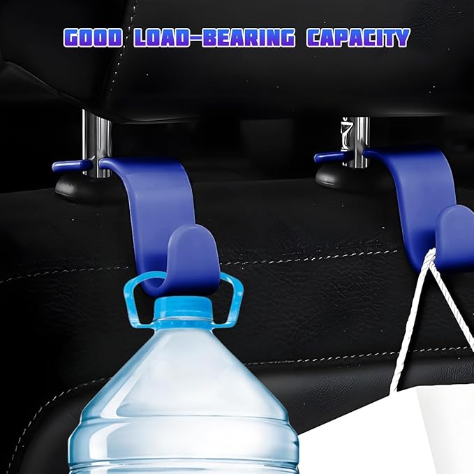 Car Seat Headrest Hooks, 4PCS Multifunctional Vehicle Back Seat Storage Hanger Holder for Hangbag Coat Grocery, Auto Interior Headrest Hook Organizer, Universal for Vehicles (Blue)