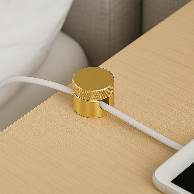 Gold Cord Organizer (3-Pack): Premium Aluminum Cable Organizer - Luxury Gold Cable Clips, Strong 3M Adhesive Cord Holder for Nightstand, Desk & Car - Sleek Cable Anchors Design