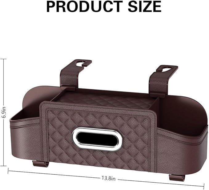 Mandark Car Headrest Backseat Organizer, Multifunctional Vehicle Seat Back Storage Box with Drink Cup Holder and Hooks, Automotive Travel Accessories, Universal for SUV, Sedan, Truck (Brown)