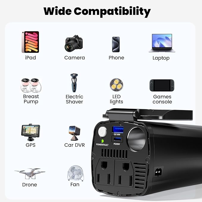 BESTEK 200W Power Inverter, 12V DC to 110V AC Car Plug Adapter Outlet Converter with [30W USB-C]/USB-Fast Charger(18W) / Dual AC Outlets/car Charger for Laptop