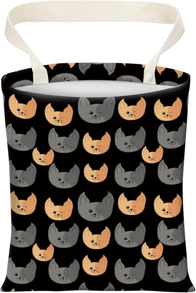 Cute Car Trash Can, Hanging Canvas Car Back Seat Organizer and Storage Bag, Funny Car Trash Bag for Travelling, Outdoor Funny Grey Yellow Cats