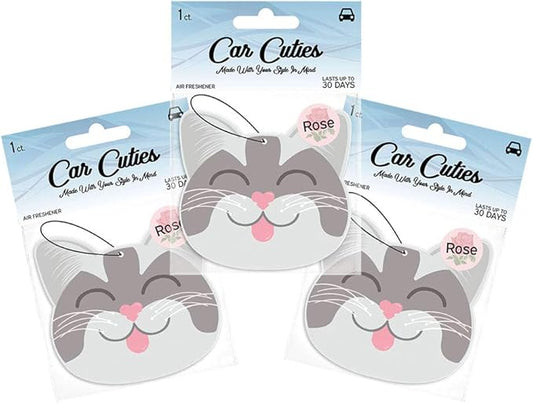 Cute CAT CAR AIR FRESHENER - Cute Cat Design, Long-Lasting Scent, Portion of Proceeds Benefit Paws Chicago (Rose - Pack of 3)