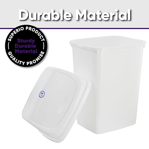 Superio Kitchen Trash Can 13 Gallon with Swing Lid, Plastic Garbage Can Outdoor and Indoor, Large 52 Qt Recycle Bin and Waste Basket for Home, Office, Garage, Patio, Restaurant (White)